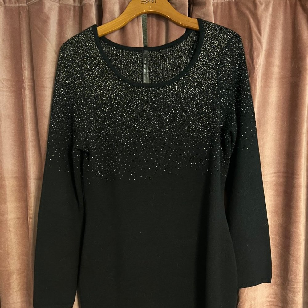 Marc New York Andrew Marc Black & Gold Sparkle Long Sleeve Sweater Dress M